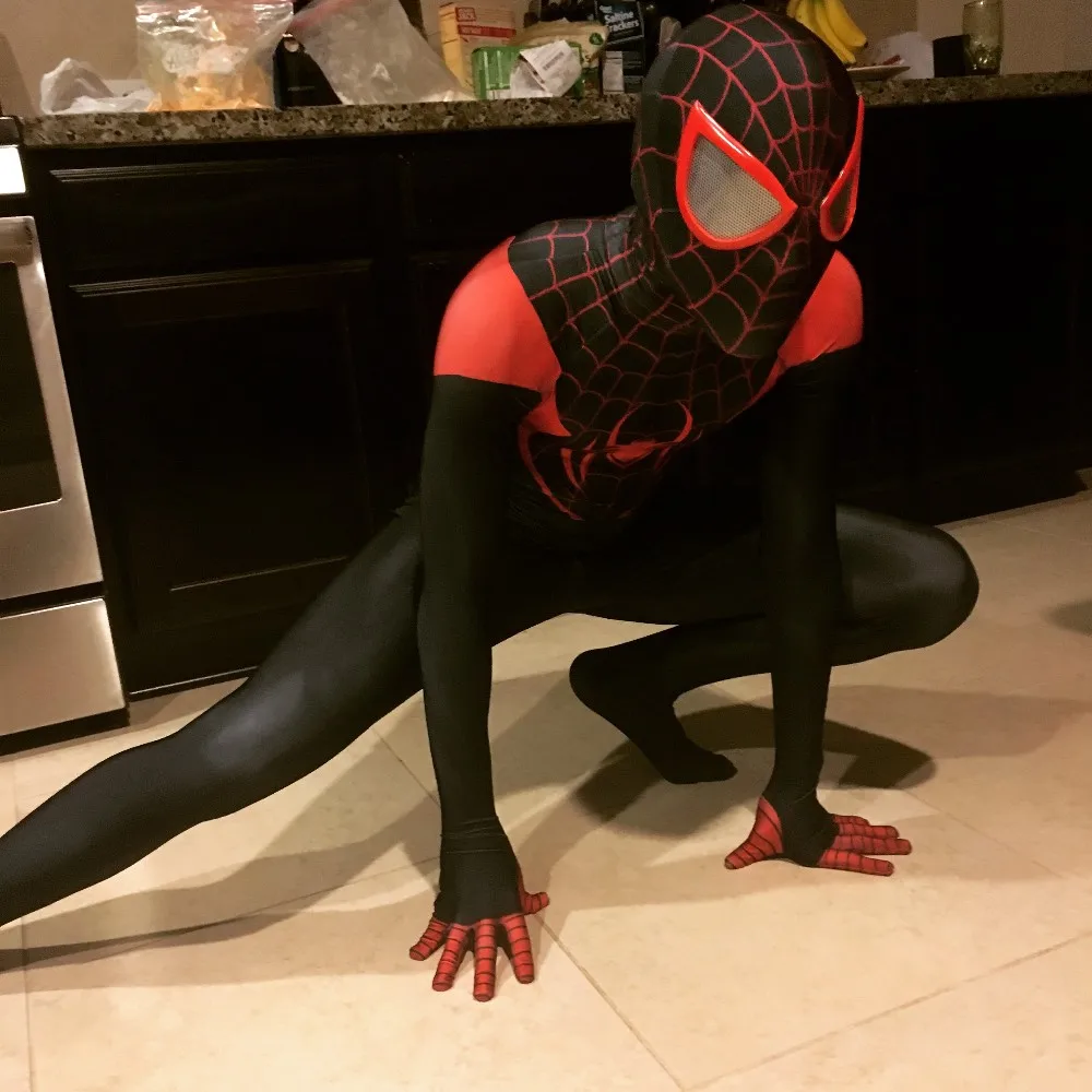 Ultimate Miles Morales Spiderman Costume 3D Printing Spandex Lycra ...