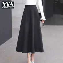 Новые зимние женские юбки модные однотонные шерстяные юбки с высокой талией уличная приталенная Длинная шерстяная Женская юбка размера плюс S-2XL