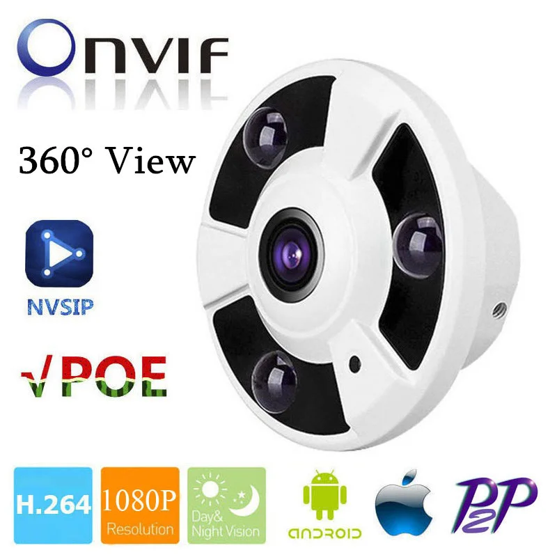 HD 1080P IP камера POE 2MP Onvif рыбий глаз панорама 5MP объектив ИК ночного видения HD камера видеонаблюдения 2MP 360 градусов P2P NVSIP