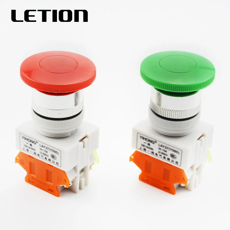

LAY37-11M 22mm Momentary Mushroom Cap Push Button Switch self-reset self-locking 1NO1NC Free Shipping