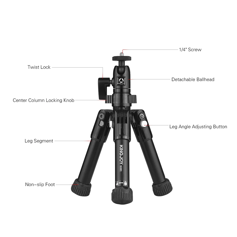 KINGJOY SC051 18 дюймов 5 секций мини Настольный складной портативный штатив+ шаровая Головка для Canon Nikon sony DSLR камеры