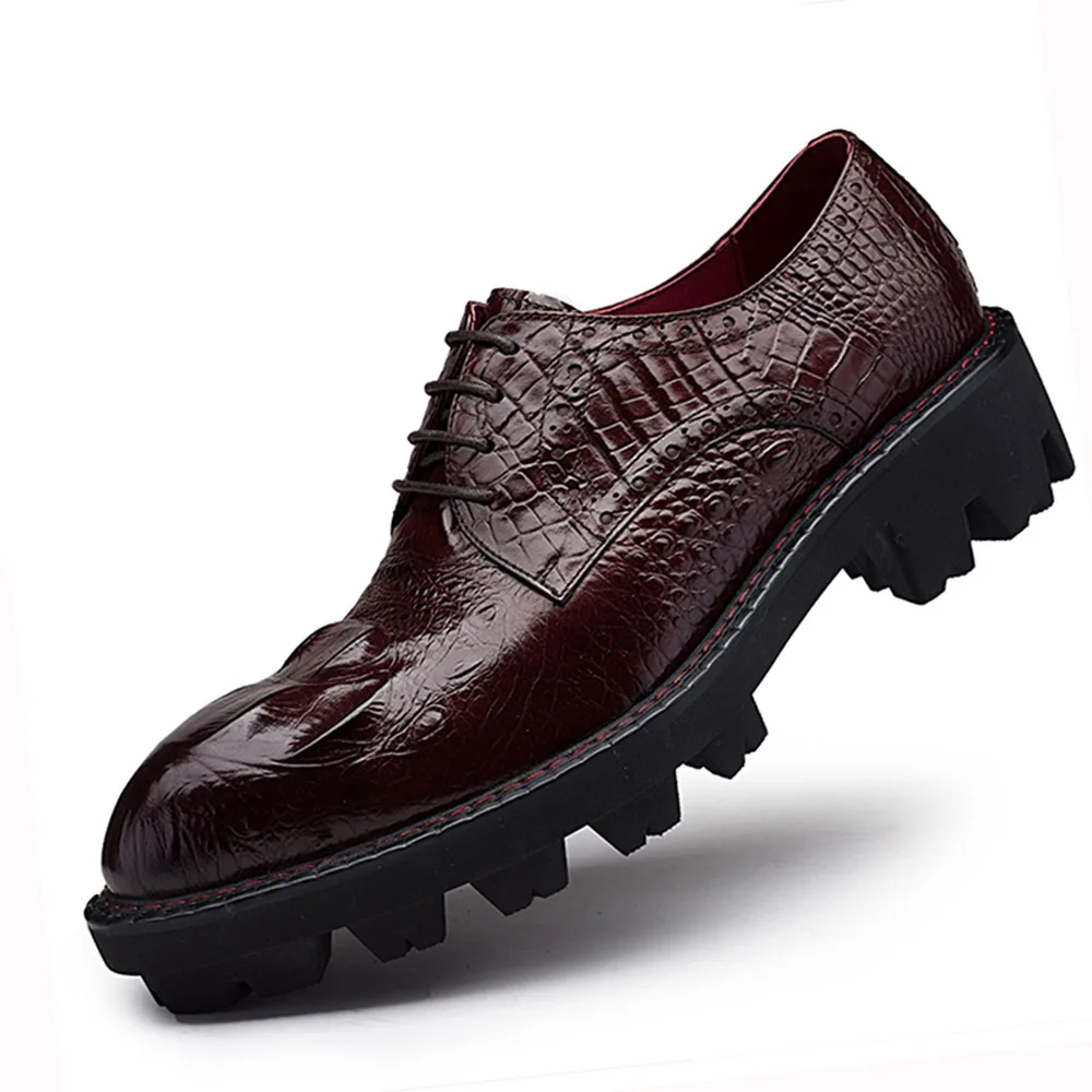 Sipriks/модельные туфли на толстой резиновой подошве; мужская обувь, увеличивающая рост; мужские туфли-Дерби из натуральной кожи; цвет красный, коричневый; обувь из кожи аллигатора - Цвет: red brown