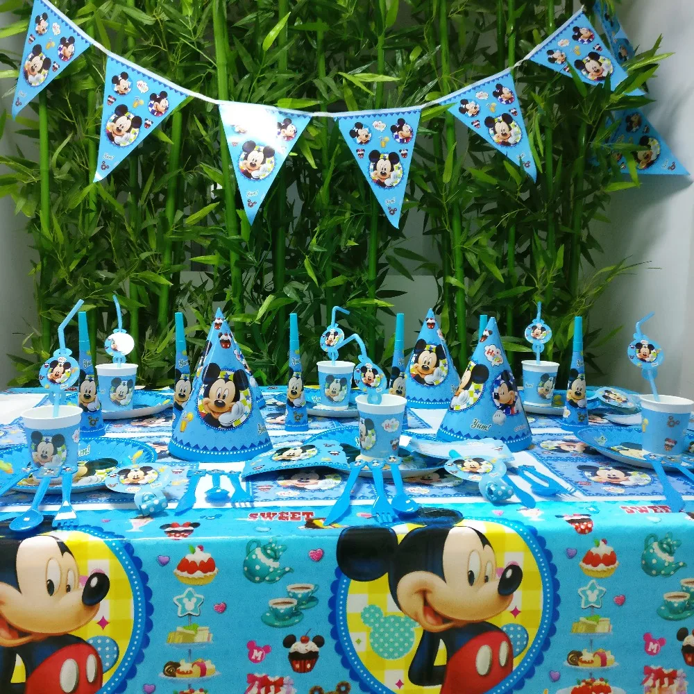 

78pcs/set Mickey Mouse Kids Birthday Party Decoration Party Supplies Cup Plate Banner Hat Blowout Straw Loot Bag Forks