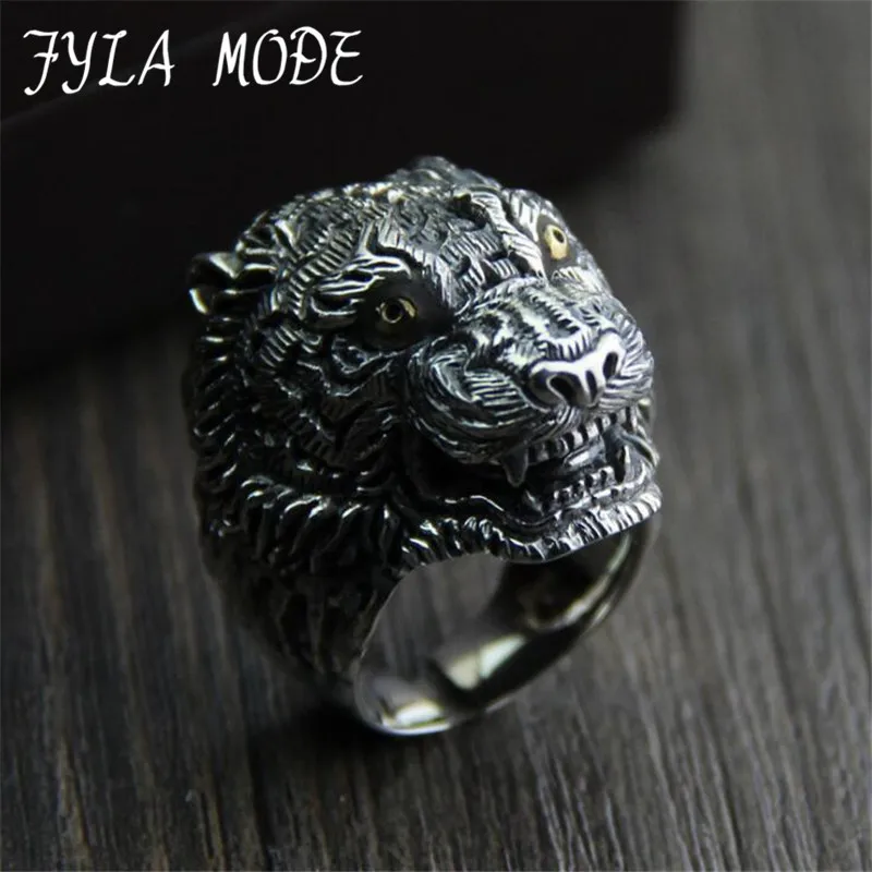 

FYLA MODE 2017 Wolf Head Rings For Men S925 Sterling Silver Rock Punk Rings Animal Rings Jewelry 36mm Width 31.30G PBG031