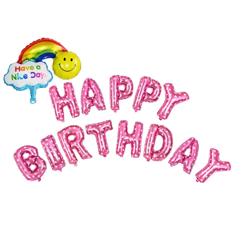 16 дюймовые разноцветные воздушные шары с буквенным принтом с днем рождения, мини воздушные шары из фольги радуги с улыбающимся лицом, Детские вечерние шары с днем рождения
