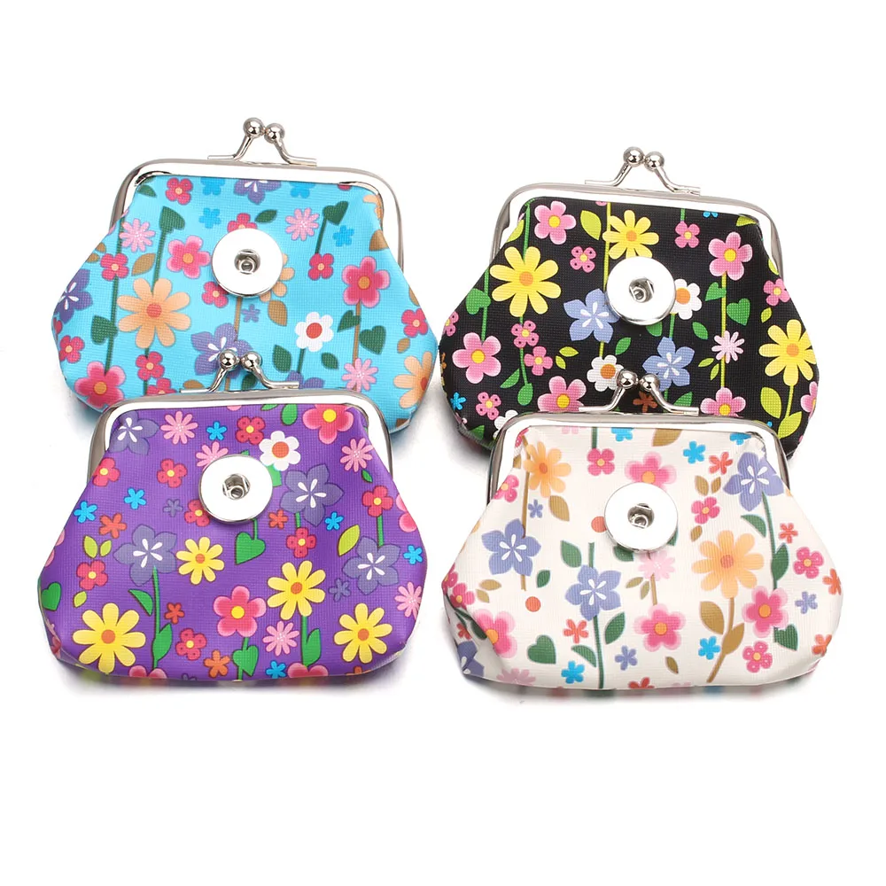 4 Color Fashion Snap Bag 18MM Snap Button Jewelry Flower PU Coin Purse