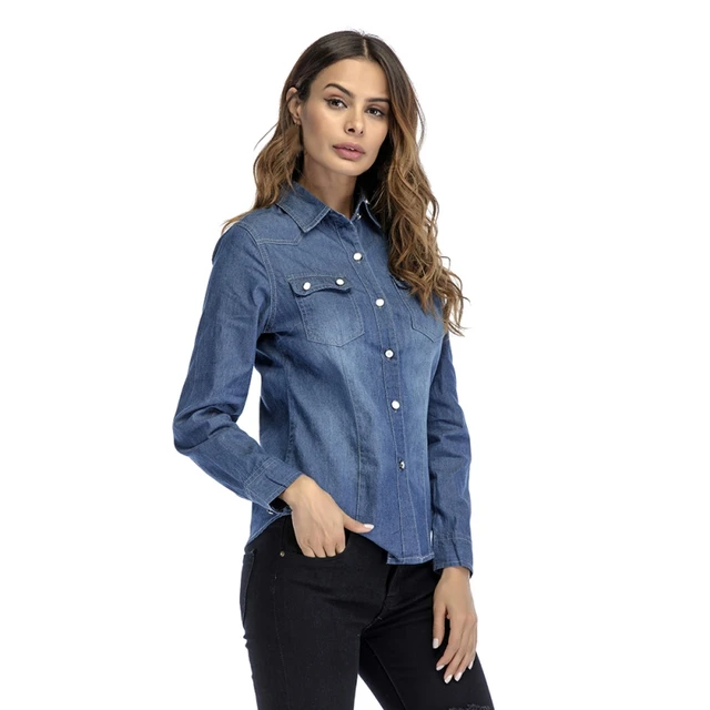 Aliexpress.com : Buy Casual Women Girl Denim Shirt Fashion Long Sleeve ...