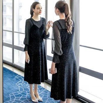 

Summer Dress 2020 Vintage Party Mesh Dress for Women Plus Size Korean Black Dress Elegant Ladies Dresses 5xl Vestidos MY2276