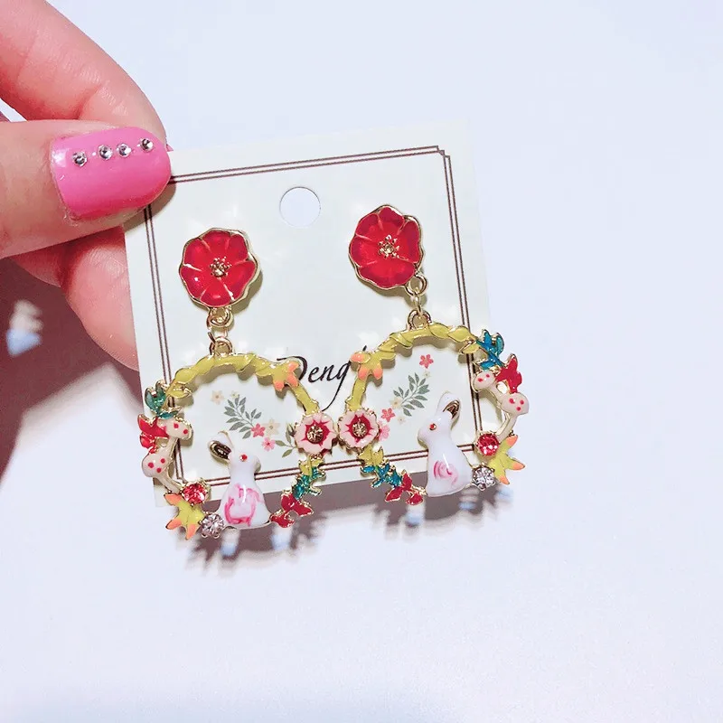 

Ziris Korean Style Big Exaggerated Tropical Element Enameled Plant Earring Flowers Cute Rabbit Crispy Colorful Earring For Lady