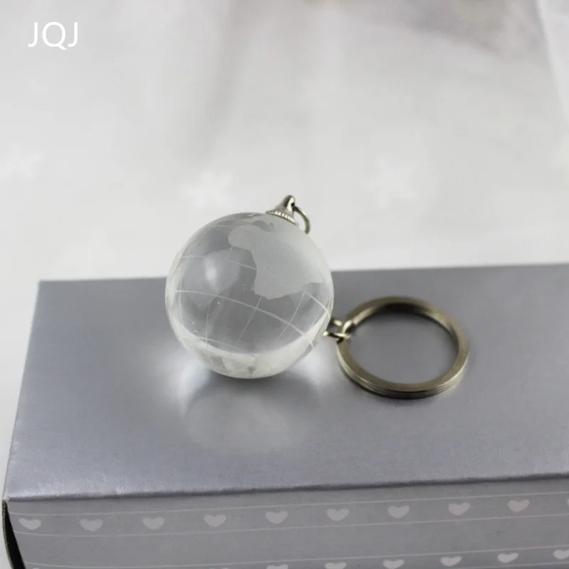 JQJ Keychain Glass Ball Engraving Round 3D Globe Crystal Ball Pendant