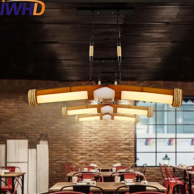 Iwhd bambú vintage lámpara LED Lámparas colgantes estilo americano loft Iluminación industrial lámpara de cáñamo retro hanglamp iluminación