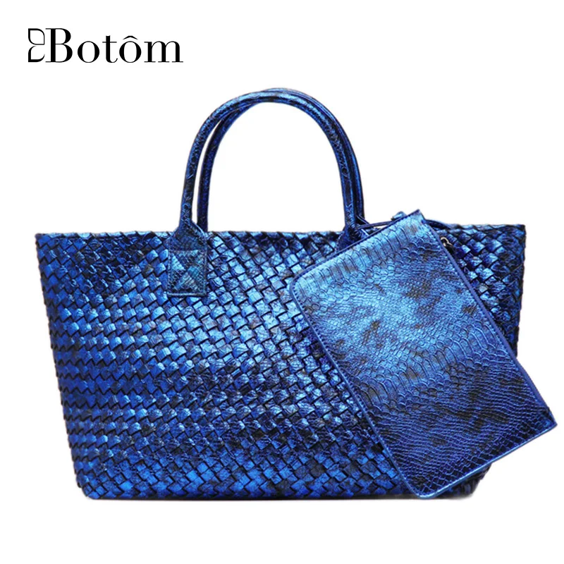 Casual Women Shoulder Bags High Quality Leather Knitting Female Big Tote Bags for Ladies Handbag Large Capacity Composite Bag