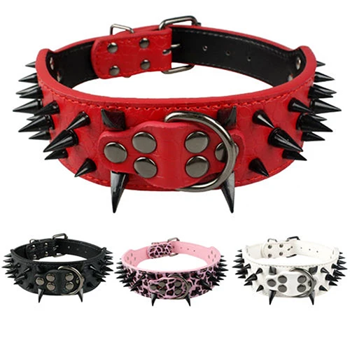Cool Spiked Rivet Studded Faux Leather Adjustable Large Middle Dog Pet