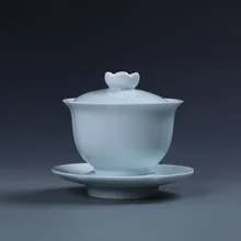 Белый фарфор Dehua Shadow зеленая глазурь кунгфу три крышки чаши большой керамический чай чашка Пользовательский логотип