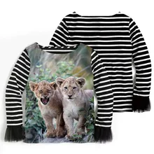 Детские рубашки, блузки, красивая детская одежда с принтом «два льва», Весенняя черная рубашка в полоску для маленьких девочек, От 2 до 10 лет из сетчатой пряжи с длинными рукавами