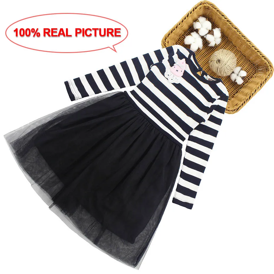 Платье для крупных девочек повседневное детское платье в полоску длинное Сетчатое платье летняя одежда для маленьких девочек 6, 8, 10, 12, 13, 14 лет - Цвет: Черный
