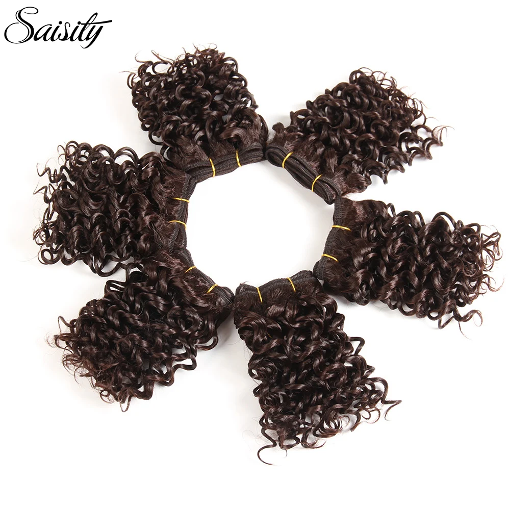 Saisity 6 дюймов бразильские кудрявые волосы пряди синтетические ткачество ombre волосы для наращивания короткие натуральные африканские косы