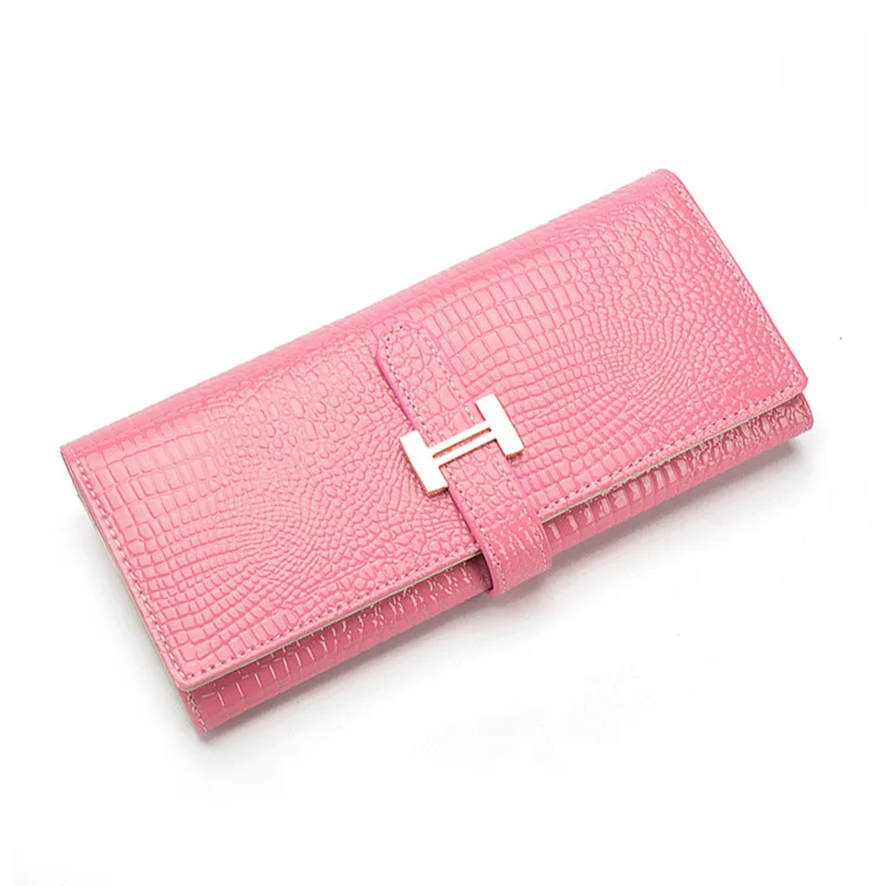 

2018 new European And American Long Ladies Leather Wallet Female Crocodile Pattern Fashion Wallet Multi Seat Leather Handbag