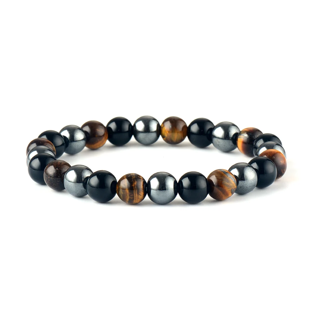 

Mens Womens Bracelets Black Onyx Tiger Eye Hematite Bracelet Natural Stone Punk Bead Bracelet Unisex Couples Jewelry