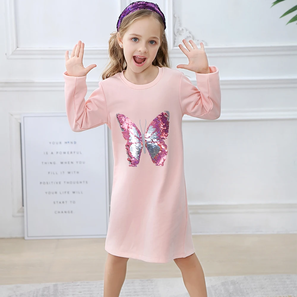 

Girls Dress Butterfly Heart Star Reversial Sequines Kids Casual Dresses for Girls Clothing Princess Dress Baby Girl Clothes 2-7Y