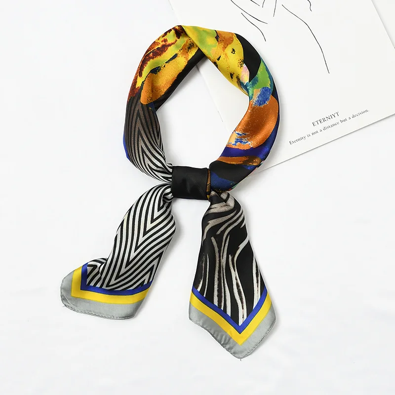 

Painting Design Women Small Head Scarf Floral Mixed Print Square Foulard Scarf Silk Satin Bandana [3979]
