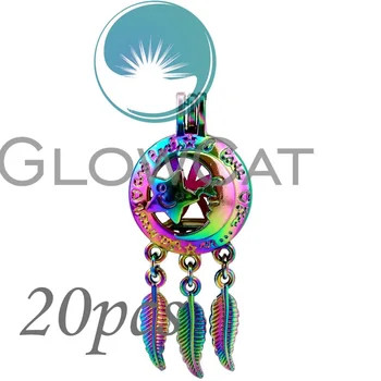 

20X CC740 Rainbow I Love You to the Moon and Back Dream Catcher Beads Cage Essential Oil Diffuser Pearl Cage Locket Pendant