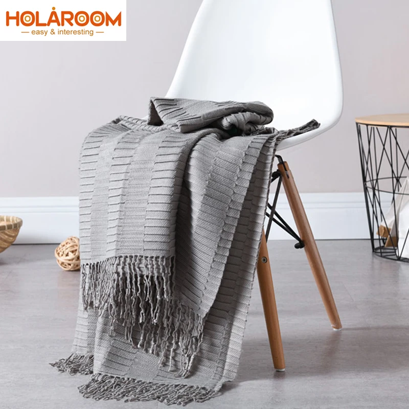 

Blanket for Summer/Autumn Plain Knitted Blanket Embossing Coffee Fringe Nordic Style Sofa Bedroom Decorative Blanket Tassels