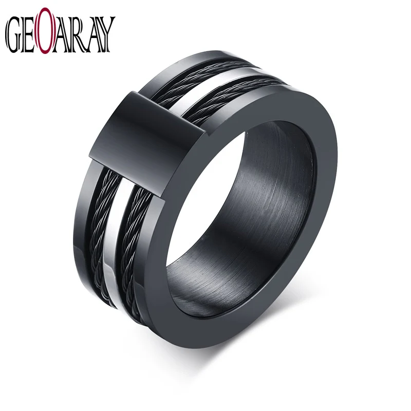 

Vintage 9mm Ring for Men Jewelry Cool Black Stainless Steel Wire Brother Gift