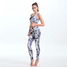 Новинка года печатные Для женщин комплекты Спортивный бюстгальтер для бега леггинсы Фитнес комплект одежды спандекс для тренировок Костюмы 2 предмета черный костюм йога