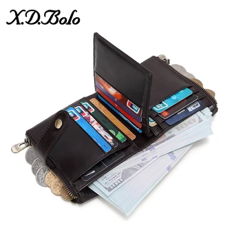 

X.D.BOLO Wallet Men Purses Vintage Coin Purse Card Holder Wallets Male High Quality Short Wallet Purse Zipper Wallets