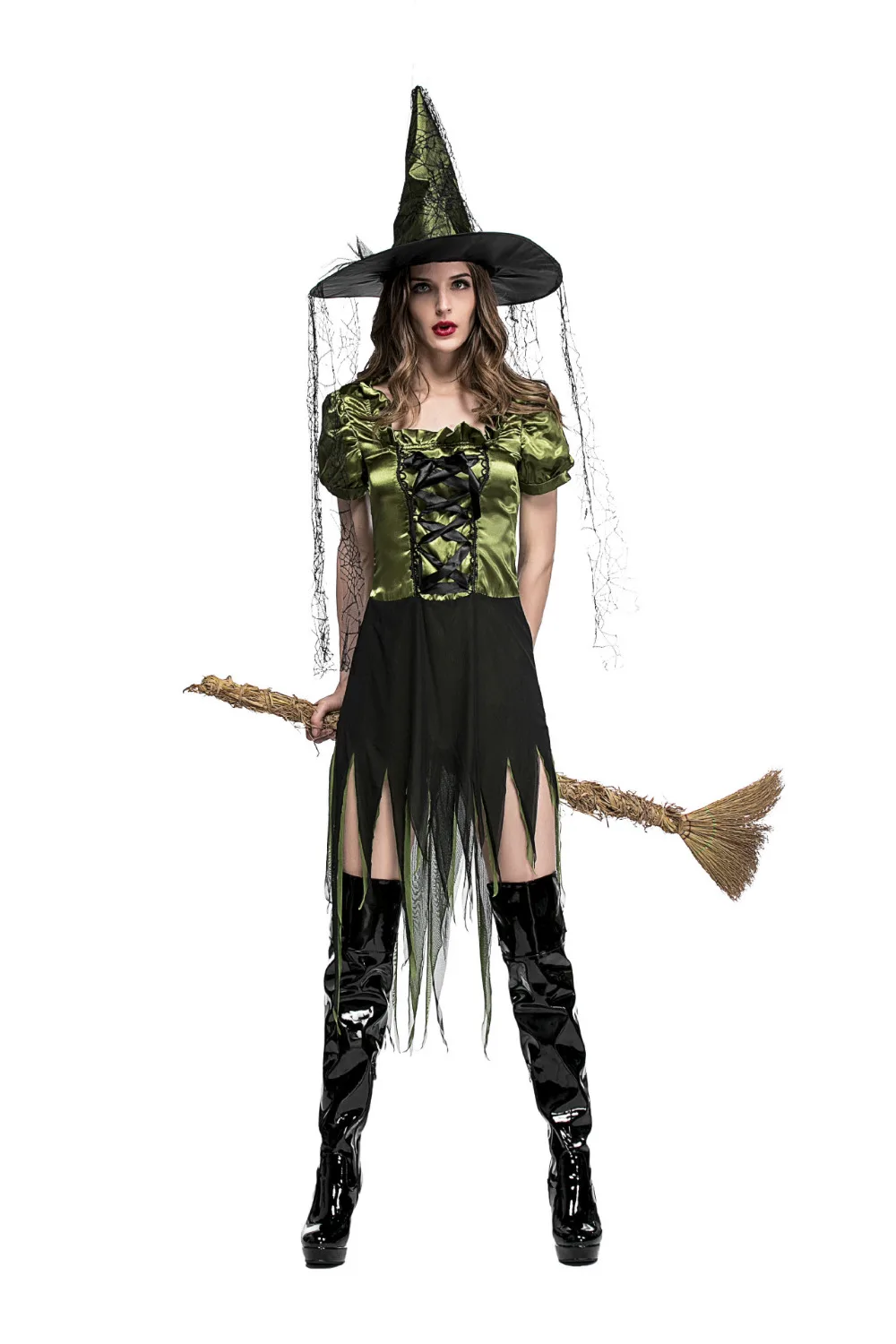 Halloween Karnaval Cosplay Vampire Costume Deluxe Hitam Hijau