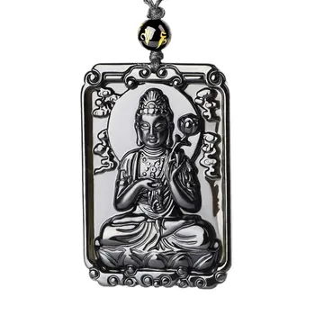 

Koraba Fine Jewelry Hand Carved Natural Genuine Obsidian Samantabhadra Buddha Necklace Amulet Necklace Free Shipping