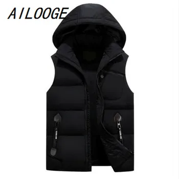 

AILOOGE Men's Sleeveless Vests Jackets 2017 New Winter Men Duck Down Hooded Vest Fashion Male Warm Vest Masculine Waistcoat