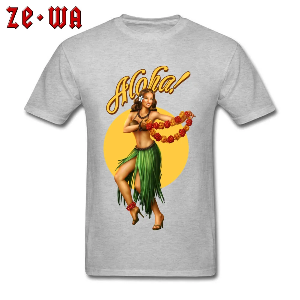 Faddish Mens T Shirt Aloha pin up Leisure Tops Tees 100% Cotton Short Sleeve Family Tees Round Neck Free Shipping Aloha pin up grey