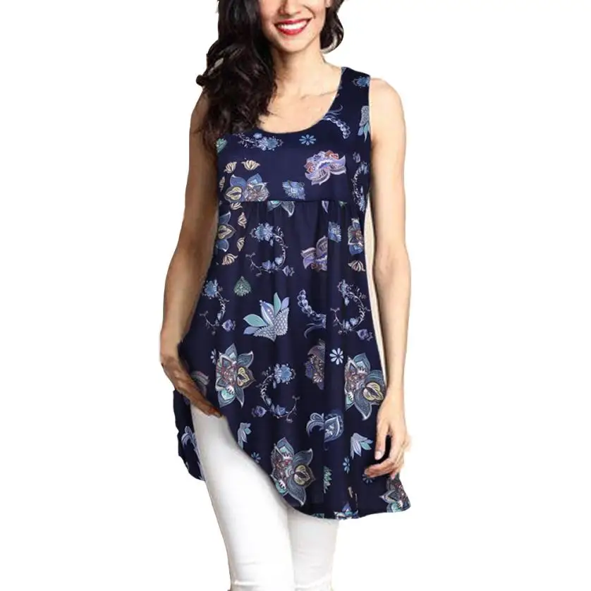 

feitong Tank Top for Women 2018 sleeveless top women summer floral print sexy tops plus size women clothing 5XL vest April825