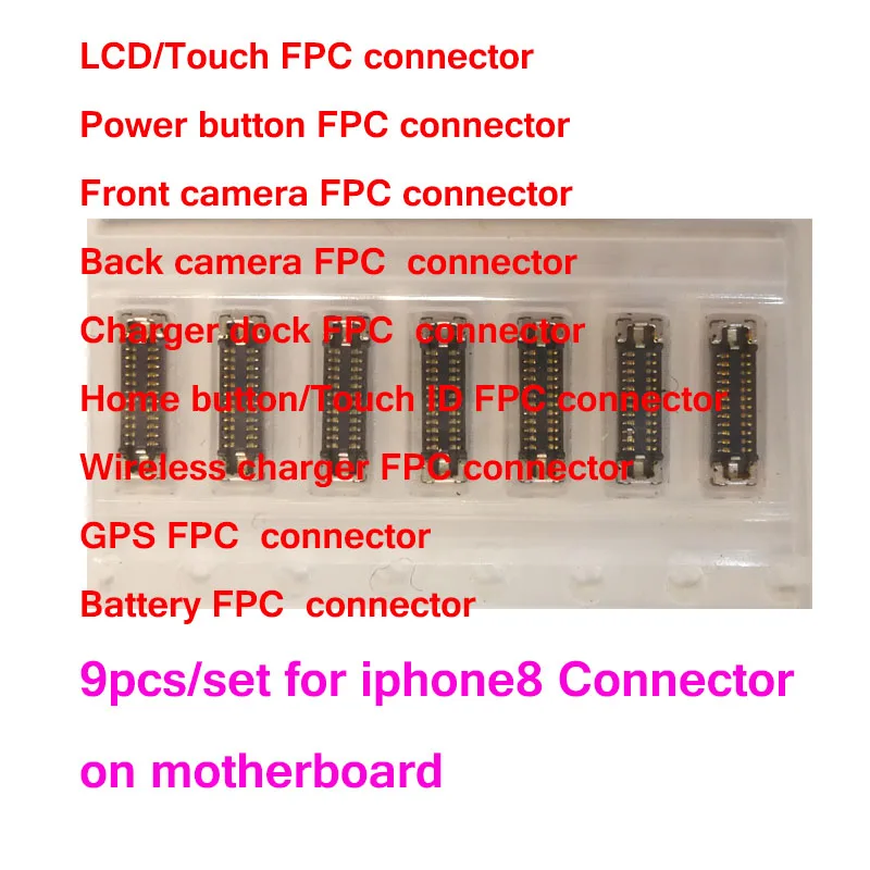 

1set-10set/lot for iPhone 8 i8 8G LCD/touch back front camera charger dock home button power GPS fpc connnector on motherboad