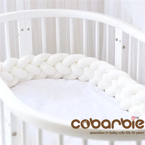 

200cm Heightening Baby Braided Crib Bumpers 4 Strip Knot Long Pillow Cushion,Nursery bedding,cot room dector