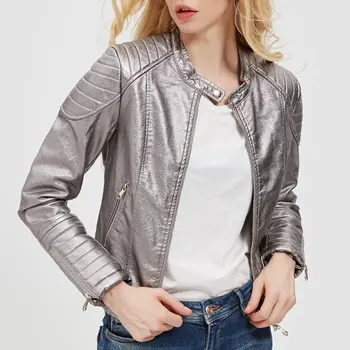 

2019 New Autumn Fashion Street Women's Short Washed PU Leather Jacket Zipper Bright Colors New Ladies Basic Jackets Good Quality