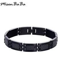 Модный мужской подарок, чистый черный, нержавеющая сталь, углеродное волокно, модный панк стиль, прямоугольная цепочка, браслет для мужчин