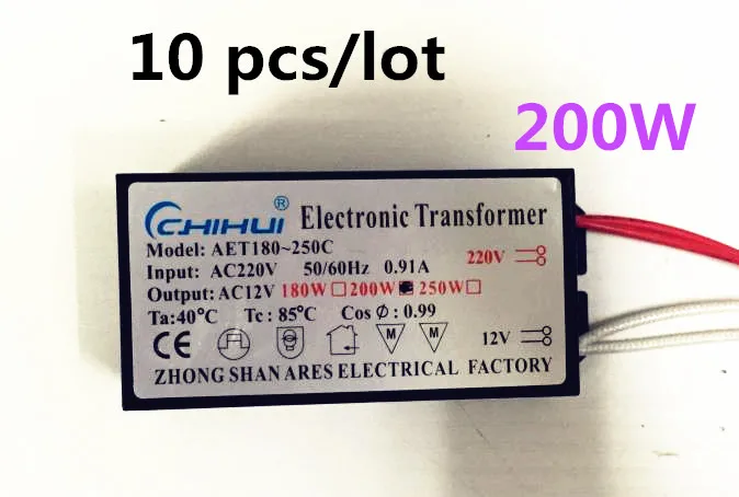 

3 year warranty 10psc High quality 200W Electronic Transformer 220V-12V LED Halogen Light Bulb Lamp Power Driver Supply