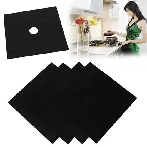 

4 Pcs Removable Square Foil Gas Hob Protector Liner Stove Mat Easy Clean Protection Pad