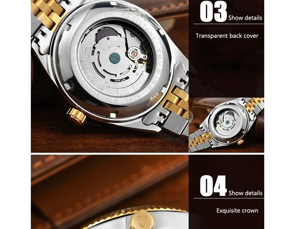 TEVISE Men Mechanical Watches Calendar Automatic Watch Men Diamond Business Causal Male Watches Luxury Waterproof Wristwatches (6)