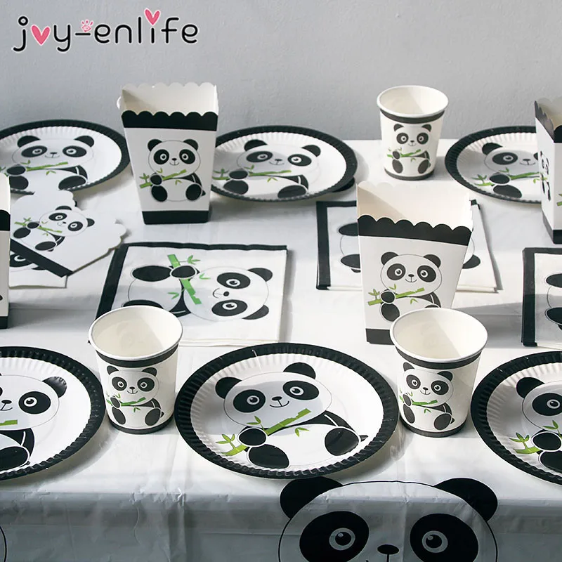 Joy-enlife панда день рождения набор посуды мультфильм бамбуковая бумага чашки тарелки салфетки детский душ DIY украшения Подарочные принадлежности