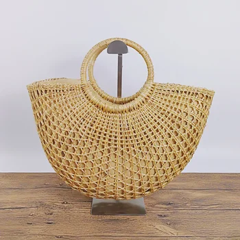

2019 New Fashion Moon Straw Handbags Women Summer Beach Bag Rattan Bag Handmade Vintage Woven Handbag for Women