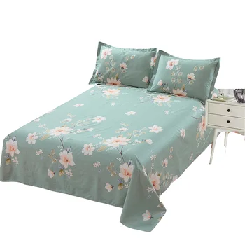 

100% Cotton flower bed sheet luxury new fashion green bedding twin full queen king single double size flat sheet bedclothes