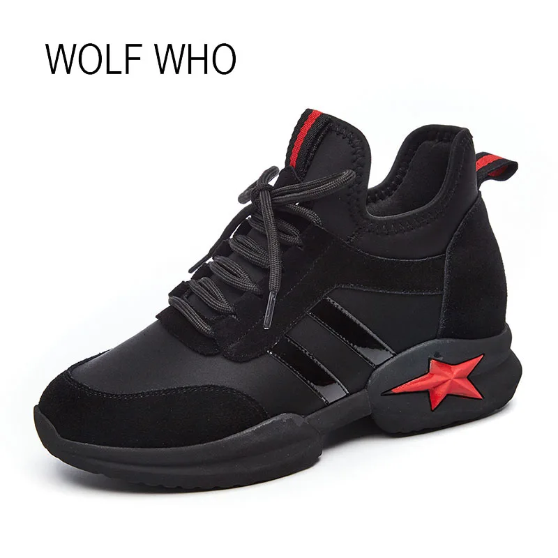 

WOLF WHO 2018 Fashion Women Sneakers Mesh Leather Female Sneakers Casual Ladies High Top Krasovki Tenis Femininos H-532