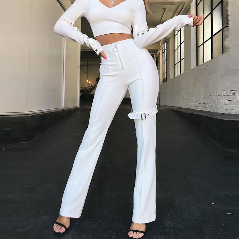 

European And American Street Style Long Pants High Waist Women Spring and Autumn Black/White Zipper Cargo Pants Pencil Trousers
