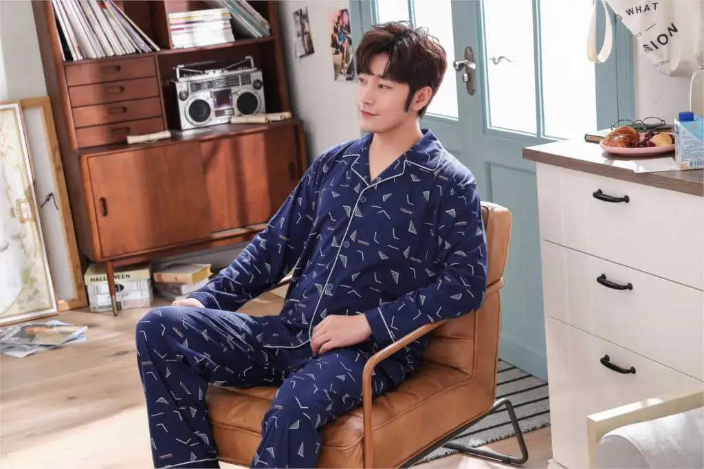 Yuzhenli новый для мужчин пижамы Весна с длинным рукавом хлопок пижамы мужской печати для отдыха пижамные комплекты плюс размеры ночное 3XL