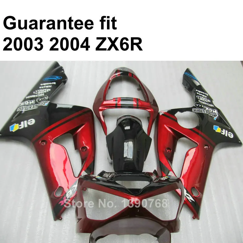 Free Custom Fairing Kit For Kawasaki ZX6R 2003 2004 Red Black Fairings