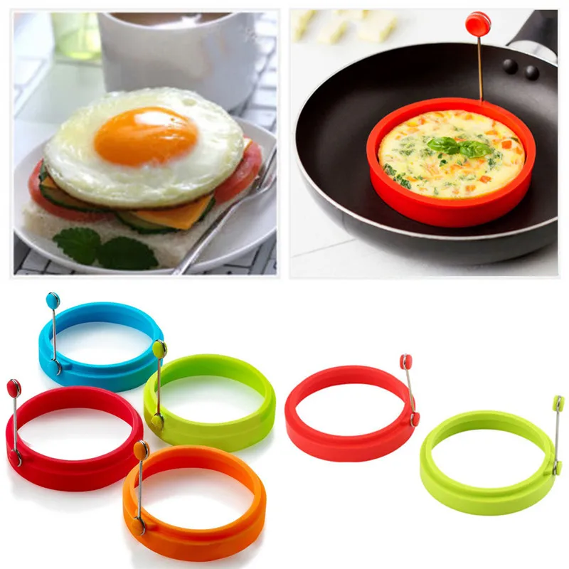 

10CM Diameter Silicone Round Egg Rings Pancake Mold Ring Eco friendly W Handles Nonstick Fried Frying eggs mould DIY breakfast